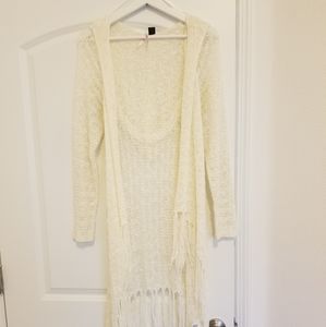 Shawl like duster with hoodie.